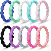 Mokani 10 Packs Silicone Wedding Ring Women, Thin Stackable Rubber Band, Affordable, Fashion, Colorful, Comfortable fit, Skin Safe