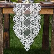 ARTABLE Rectangle Table Runner Lace Macrame Embroidered Table Runners with Exquisite Vintage Shabby Chic for Holiday Wedding Long Dinner Tables (White, 12 x 70 Inch)
