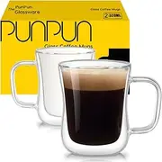 [PunPun] Coffee 12oz.350ml Glass Mugs Espresso Cups Coffee Glass Cups Champagne Glass Clear Drinking Cups, Tea Cups Wine Glass, Microwave Safe Borosilicate Glass Cup (12 OZ./Set of 2)