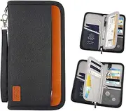RFID Blocking Passport Wallet, RUMANLE Family Travel Passport Holder Bag Waterproof Card Organiser with Hand Strap Zip,Ticket Cash Coins Holder Case for Outdoor Sporting Traveling - Black
