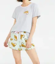 NEW PETER ALEXANDER WOMENS SLEEPING LEOPARD PJ SET TOP + SHORTS XS RRP$99.90
