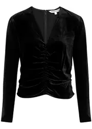 Veronica Beard Pelona Ruched Velvet top - Black - 10 (UK14 / L) 10 (UK14 / L)