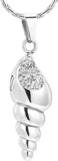 DOTUIARG Cremation Urn for Necklace Conch with Blue/Red Crystal Ashes Pendant Stainless Steel Keepsake Necklace Jewelry