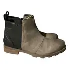 SOREL Boots Womens 8 Grey Leather Emelie Chelsea Quarry Gum Waterproof Pull On
