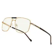 Reading Glasses for Men Square Double Bridge Blue Light Blocking Gold 1.5 x