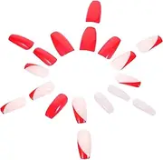 Ipetboom Elegant Press-on Nails for Women Red White Striped Manicure False Nails Tips Glue-on French Nails Set of Nail Charms Diy Nail Art Tools