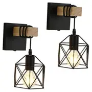 Wall Sconce with ON/Off Switch Pack of 2, Dimmable Cage Wall Mount Light Black