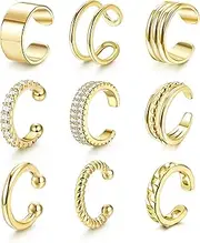 [Kakonia] Ear Cuffs For Women Non Piercing 14K Gold Plated Adjustable Clip On Earrings Fake Earrings Cartilage Helix Wrap Earring Set Cuffs Earrings For Women Girls