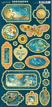 Graphic 45 Dreamland Collection 6" x 12" Chipboard Tags Buttons Graphics Phrases