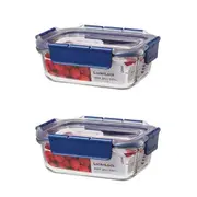 2x LocknLock Top Class 630ml/18cm Glass w/ Tritan Lid Rectangular Container Blue