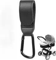 2 Pcs Pram Clips for Any Universal Pram, Black Carabiner Buggy Clips for Hanging Your Shopping Bags, Hand bag. PU Leather Pram Hook for Baby Travel Essentials