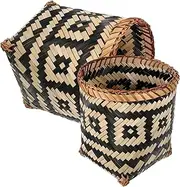 Hohopeti 2pcs Bamboo Trash Can Woven Trash Can Woven Garbage Can Decorative Basket Waste Paper Holder Flower Arrangement Basket Dirty Clothes Basket Sundries Organizer Waste Paper Basket