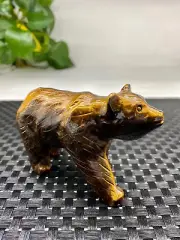 1PC Natural tiger's-eye bear carved Quartz Crystal skull Healing gift decor