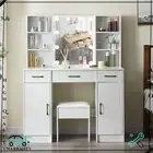Dressing Table with LED Mirror Modern Make up Desk Vanity Desk Set Stool Drawers