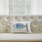 White With Multi Color Fish And Feather Down Insert Pillow