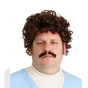 Adult Nacho Libre Wig Mustache Set – Synthetic Hair Wig and Mustache for Halloween, Cosplay Themed Parties