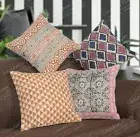 Set of 4 Handmade Multicolor Block Printed Cotton Cushion Cover Decorative Sofa