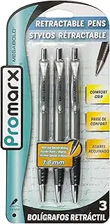 Promarx Megabold Retractable Ballpoint Pens with Comfort Grip, 1.6 mm, Black, 3 Count