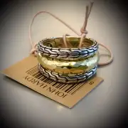 NWT JOHN HARDY CLASSIC CHAI 18K Y/GOLD & STERLING SILVER WIDE RING SIZE 7