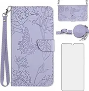 [Asuwish] Mobile Phone Case for Samsung Galaxy A14 4G/A 14 5G/M14, Case with Strap, Film, Protective Film, Card Slot, Foldable, Leather, Wallet, Stand, 14A LTE Mobile Phone Cases, Mandala Protective