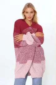 Welles Cardigan - Open Front Colour Block Knit Cardigan with Pockets in Red