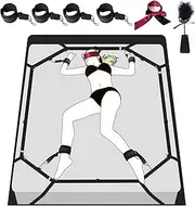 BDSM Bed Restraint Kit Sex Bondage for Bed Adult Play - with Handcuffs,Premium Material Bed Straps Restraints Adjustable Length No Need of Helping 1 Minutes Quick Installation