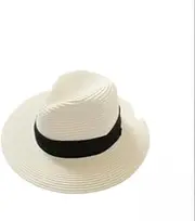 [Follsy] Simple and Versatile Sun hat Big Beach hat Woven Straw hat Suitable for Men and Women-White||21.65-23.22ft