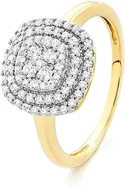 [Ordaamis] 18K Gold Vermeil Double Halo CZ Diamond Ring, Cushion Shaped Cluster Design, Jewellery for Women
