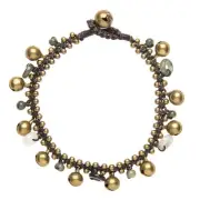 Ankle Bracelet Payal Anklet Gold Brass Green Gemstone Bead Bell - 81stgeneration