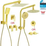 KYLINS Brushed Gold Dual Shower Rain Head 3 Mode Rose Gooseneck Arm Square/Round