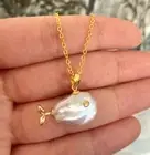 Freshwater Pearl Necklace Baroque Pearl Pendant Necklace Fish Pendant Ocean