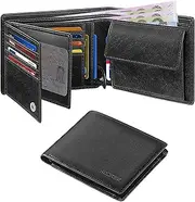 [HOCRES] Wallets for Mens Muti-Functional RFID Blocking Leather Slim Wallet with 15 Credit Card Holders, 2 Banknote Compartments & 2 ID Window Minimalist Wallets Men with Gift Box, Black, Minimalist