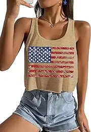 [MAX TSOLMON] Women's Patriotic Tank Top, USA Flag Sleeveless Crop Camis, 4th of July Loose Fit Tanks Camis