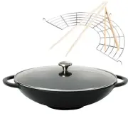 NEW Chasseur Wok w/Lid Matte Black 37cm/4.5L Set 5pce