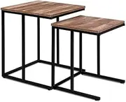 Artiss Coffee Table Set of 2 Bedside Bed Sofa Side Nesting Tables Laptop Desk, Home Furniture Living Room Office, Metal Frame Rectangular End Display Shelf Walnut Particle Board Industrial Style