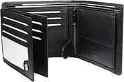 [Frentree] Men's Nappa Leather Wallet with RFID Protection, 12 Card Slots, Landscape Format Wallet, Black, Black, Landscape Format