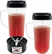 Blender 2 Pack Tall 22oz Cups Mugs with Flip Top To-Go Lids & Cross Blade with Gaskets, Replacement Parts Compatible with Magic Bullet Blenders 250W MB1001 Series
