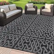 SAND MINE Reversible Mats, Plastic Straw Rug, Modern Area Rug, Large Floor Mat and Rug for Outdoors, RV, Patio, Backyard, Deck, Picnic, Beach, Trailer, Camping (5' x 8', Black & Grey)