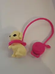 BARBIE DOLL EXTRA LIGHT TAN PUPPY DOG WITH PINK COLLAR & LEASH