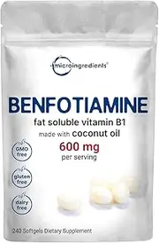 Micro Ingredients Vitamin B1 Benfotiamine 600mg Per Serving, 240 Coconut Oil Softgels | Bioavailable B Vitamins Supplement, Converted to Active Thiamine | Non-GMO, Soy Free