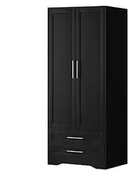 [ALFORDSON] Wooden Wardrobe Cabinet with 2 Drawers, 76x 50x 181 cm, 2 Doors Design Closet Clothes Storage, Dresser Clothing Organizer Cupboard for Bedroom Living Room, Black
