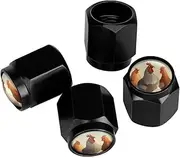 Chickens Tire Valve Stem Caps, Aluminum Black Stem Tire Valve Caps Universal Stem Covers for Cars, SUVs, Trucks, Bikes, Motorcycles, Bicycles (4 Pack)