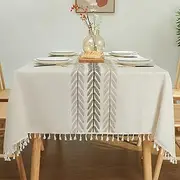 Laolitou Tablecloth for Dining Table Rustic Farmhouse Kitchen Table Cloth Coffee Table Cover, Cotton Linen Fabric Small Rectangle Tablecloths, Beige, Wine Leaf, 55x102 Inch