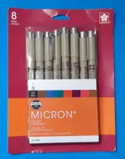 8 PENs, INSC-30068, SAKURA, PIGMA, MICRON , ARCHIVAL INK, ASSORTED COLORS,0.25mm