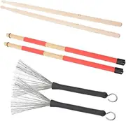 Kisangel 1 Set Multi Purpose Drum Set with Wire Brushes and Sticks Comfortable Grip for Low Volume Performance Comes with Convenient Storage Bag for Drummers Beginners and Youth Bands