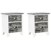 vidaXL 2x Nightstand with 2 Drawers Grey and White Storage Bedside Cabinet