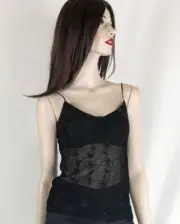 La Perla Top with inbuilt bra cups, embroidered soft stretch tulle AU 14 Black