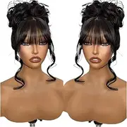 Lace Frontal Wig Fringe Body Wave Lace Front Wig Human Hair Wigs With Bangs Glueless Wigs(4x4 Transparent Lace,180%_32INCHES)