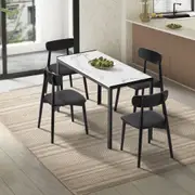 Oikiture 1.2m Dining Table Set with 4PCS Wooden Chairs PU Leather White & Black