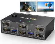 HDMI KVM Switch 2 Monitors 2 Computers 4K@60Hz, Camgeet USB3.0 KVM Switch Dual M